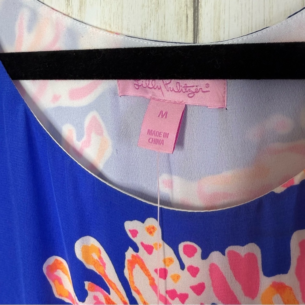 Lilly Pulitzer NWT Silk Blue Dress with Pink Coral Medium - Picture 4 of 7